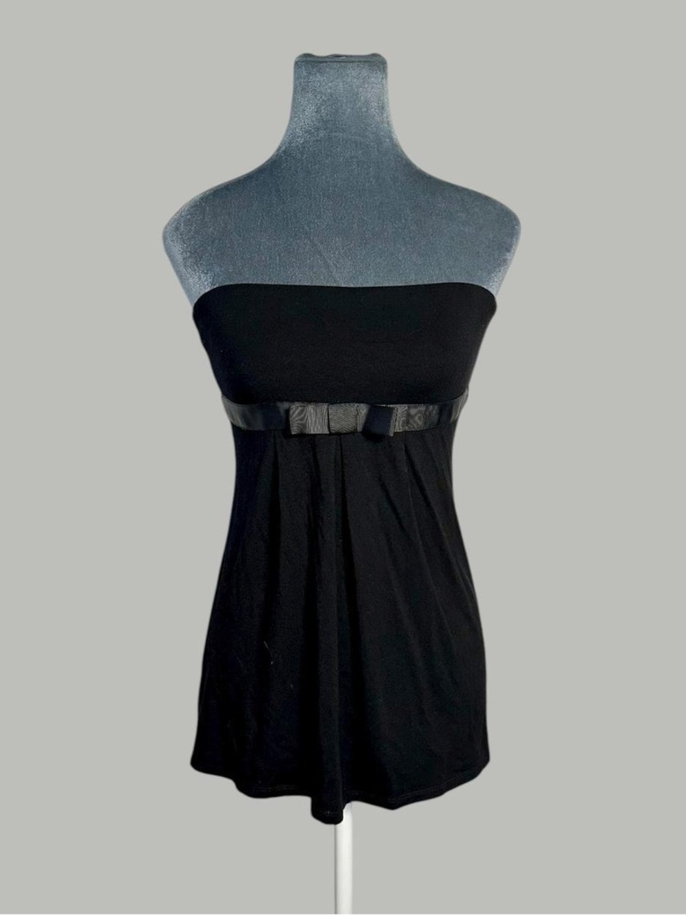 2000s Y2K Forever 21 Empire Waist Ribbon Bow Black Babydoll Tube Top S Strapless